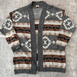 Vintage cardigan western sweater aztec print bohemian lagenlook open sweater M